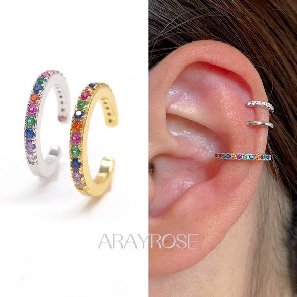 New Rainbow Conch Cuff, Ear Cuff No Piercing, Gold Ear Wrap, 18k Gold 925 Silver - Picture 10 of 10